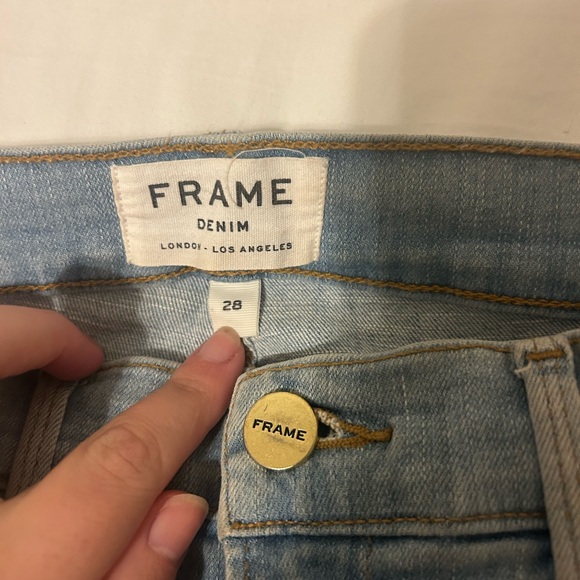 Frame Le High Straight Double Frayed Hem Pearl Jeans - Picture 4 of 5